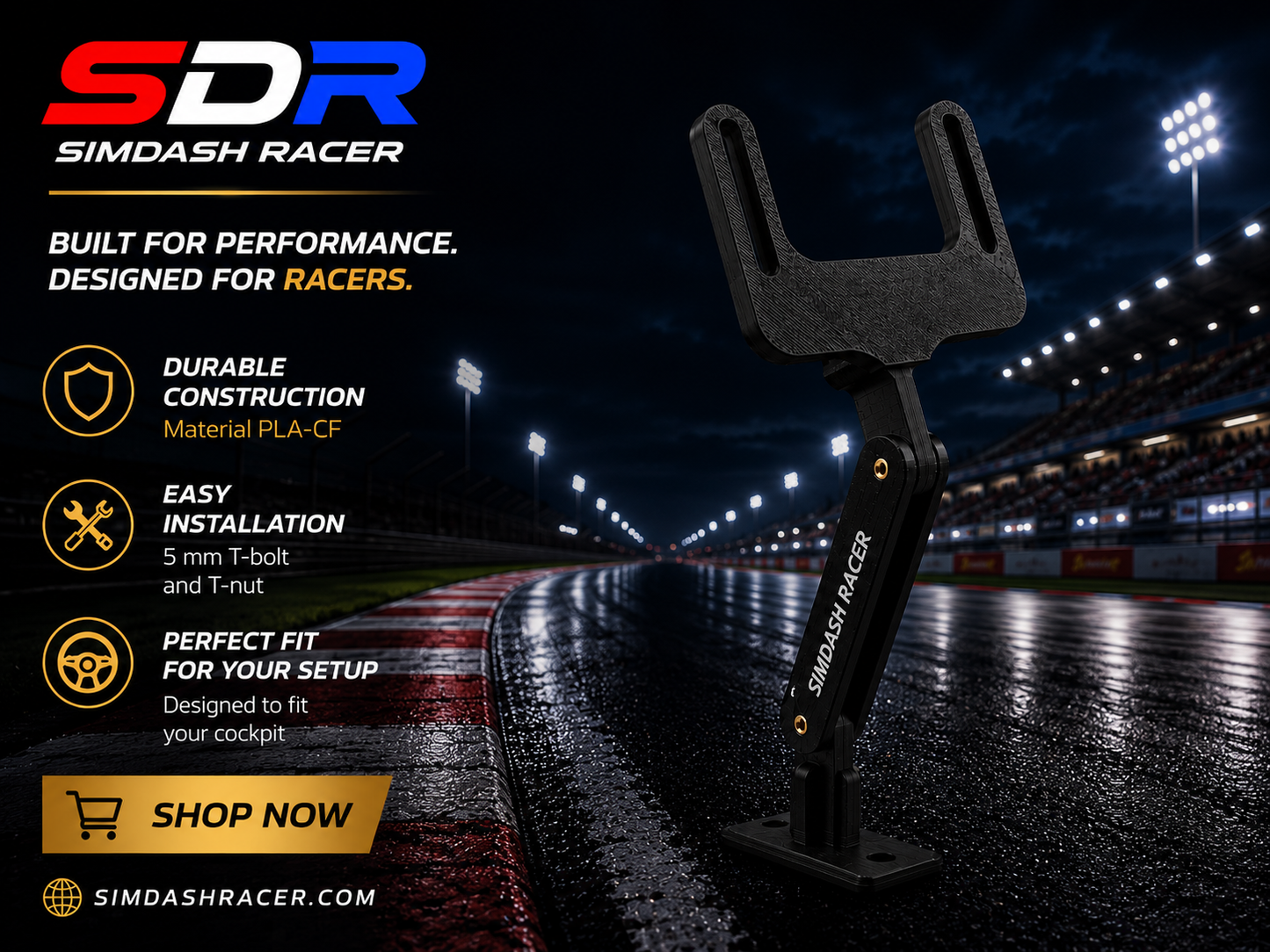 Sim Racing Dashboard Mount cockpit - Adjustable Articulated Bracket for Display Screen